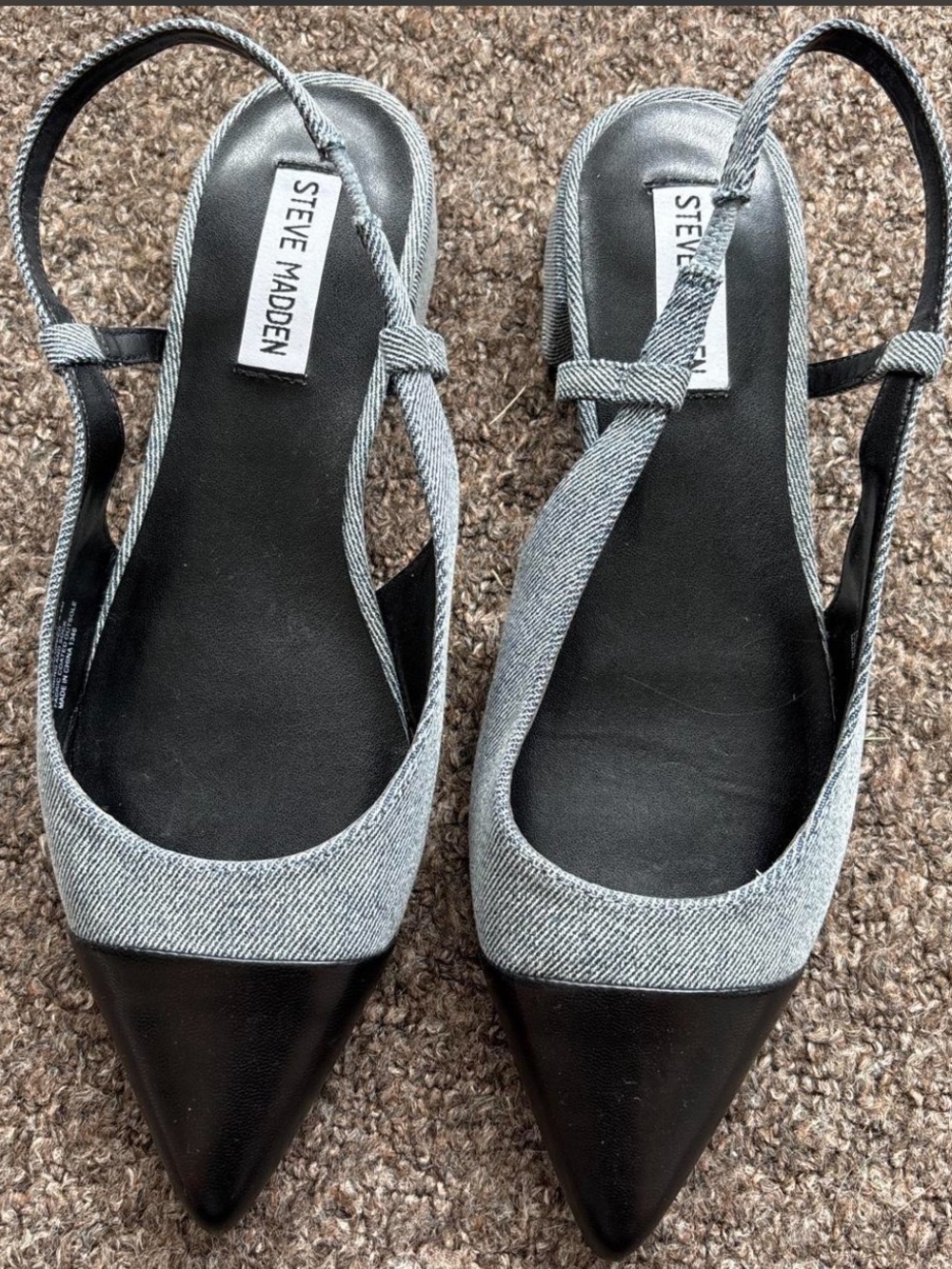 Steve Madden Black & Gray Denim Pointed Slingback Flats